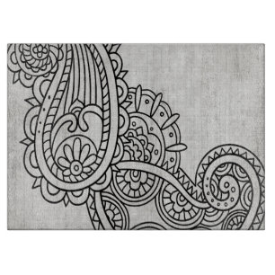 Planche À Découper Carte de coupe Motif Mehndi Gris