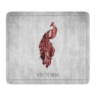 Planche À Découper Carte de découpe personnalisée Red Elegant Peacock