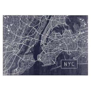 Planche À Découper Carte de la ville de New York  NYC  Navy Blue