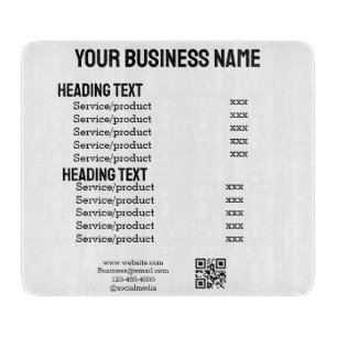 Planche À Découper carte de menu liste de prix des produits de servic
