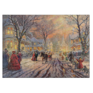 Planche À Découper Carte de paysage enneigé de Noël victorien vintage