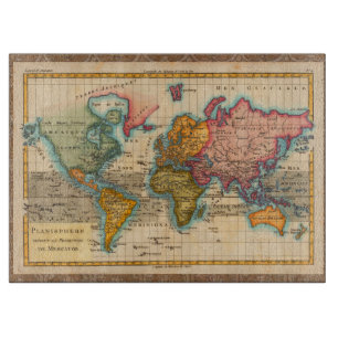 Planche À Découper Carte du Monde 1780 Bonne Antique Planisphère 