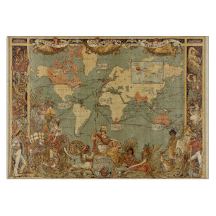 Planche À Découper Carte du monde Antique 1886 Illustré