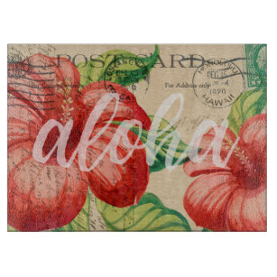 Planche À Découper Carte postale hawaïenne vintage de ketmie