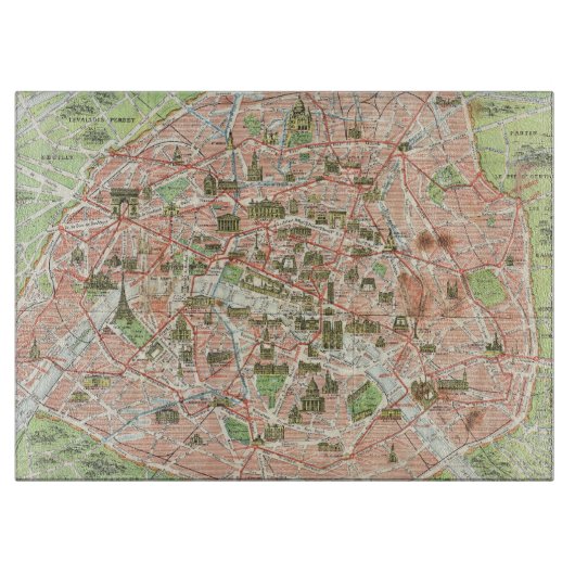 Planche À Découper Carte vintage de Paris (1920) (Devant)