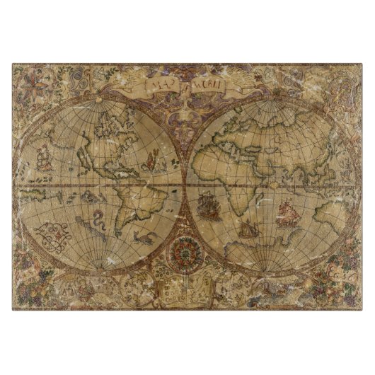 Planche À Découper Carte vintage du monde (Devant)