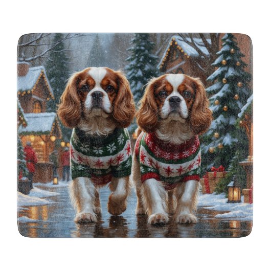 Planche À Découper Cavalier King Charles Spaniel Chiens Noël Neige (Devant)