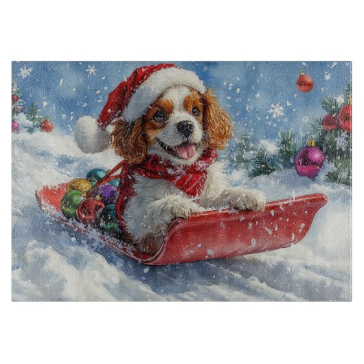 Planche À Découper Cavalier King Charles Spaniel Traîneau de Noël (Devant)