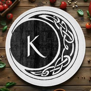 Planche À Découper Celtic Knotwork Cercle de Lune Monogramme Noir Bla