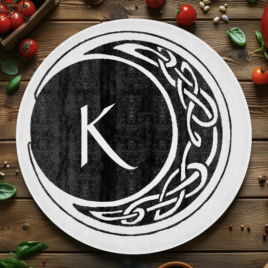 Planche À Découper Celtic Knotwork Cercle de Lune Monogramme Noir Bla