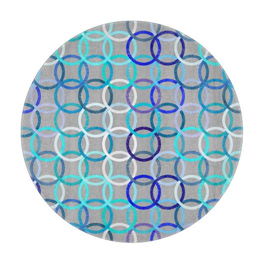Planche À Découper Cercles modernes du milieu du siècle, gris, bleu e (Devant)