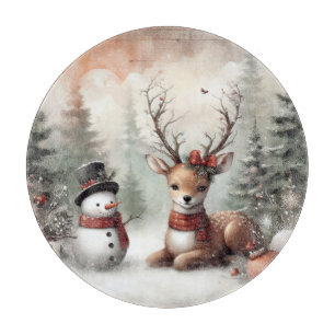 Planche À Découper Cerf de Noël/bonhomme de neige en bois classique