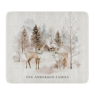Planche À Découper Cerf personnalisé de la forêt hivernale rustique