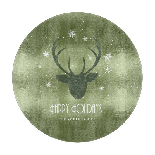 Planche À Découper Cerfs Antlers Silhouette & Snowflakes Green ID861 (Devant)