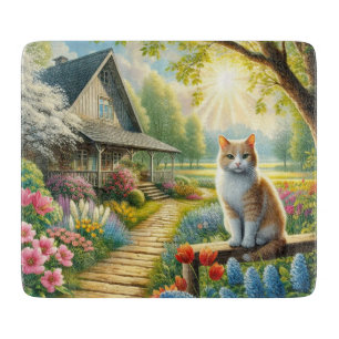 Planche À Découper Chalet de printemps/jardin & chat