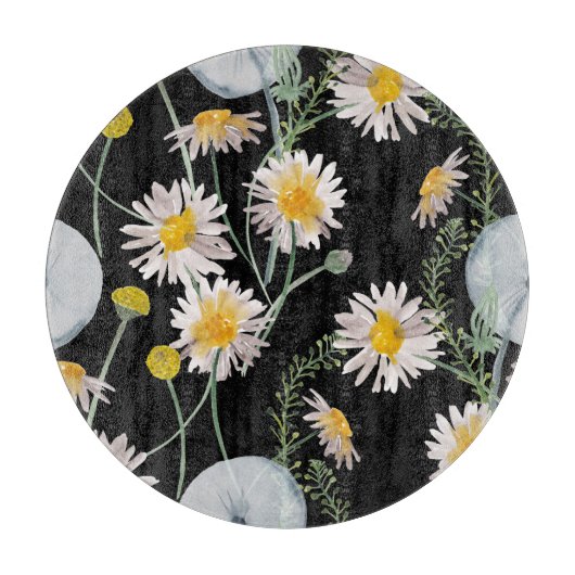 Planche À Découper Chamomille, motif d'aquarelle de pissenlit (Devant)