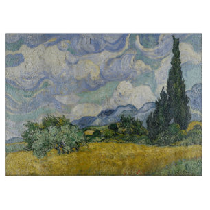 Planche À Découper Champ de blé avec cyprès, peinture à l'huile, Van 