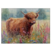 Planche À Découper Champ de Fleur sauvage d'aquarelle de vache Highla (Devant)