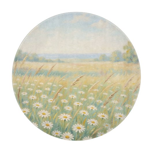 Planche À Découper Champ de fleurs sauvages Marguerite blanche ensole (Devant)