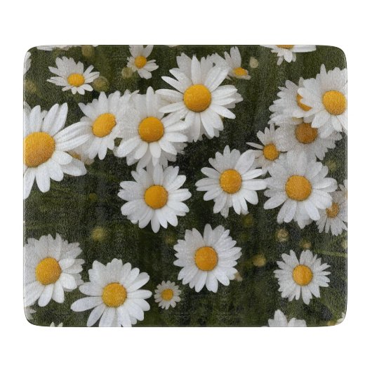 Planche À Découper Champ de marguerites Panneau de coupe en verre (Devant)
