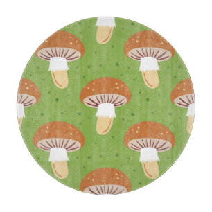Planche À Découper Champignons d'automne : motif sans couture verte.