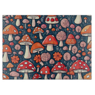 Planche À Découper Champignons fleuris rouges mignons dans un décor v