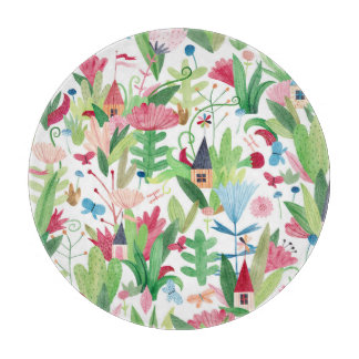 Planche À Découper Champs floraux : Aquarelle Maisons Motif