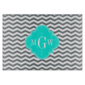 Planche À Découper Charcoal Tn Chevron Brt Aqua Quatrefoil 3 Monogram (Devant)