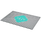 Planche À Découper Charcoal Tn Chevron Brt Aqua Quatrefoil 3 Monogram (Coin)