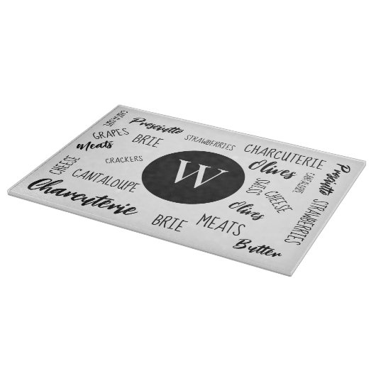 Planche À Découper Charcuterie Mots Typographie Monogramme (Coin)