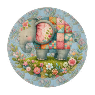 Planche À Découper Charme de Prairie Florale à l'Éléphant Patchwork