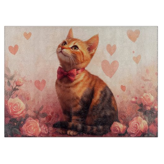 Planche À Découper Chat abyssin avec des roses - Saint-Valentin  (Devant)