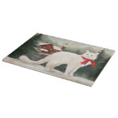 Planche À Découper Chat angora turc à Noël sous la neige (Coin)