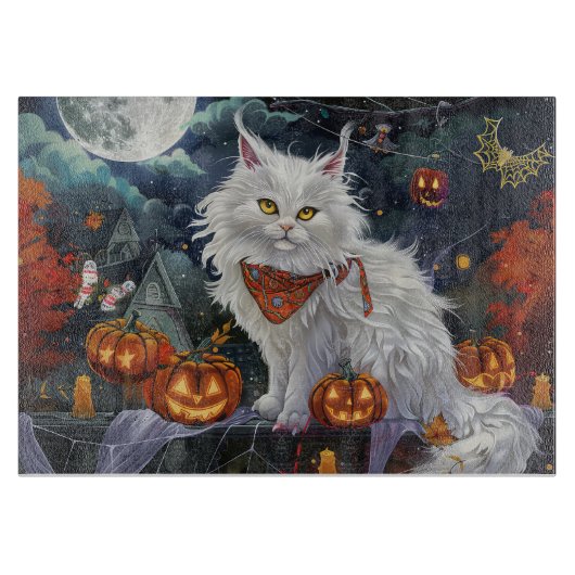 Planche À Découper Chat angora turc Halloween épouvantable (Devant)