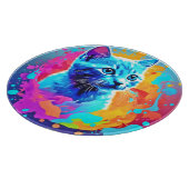Planche À Découper Chat au Néon Bleu en Splatter (Coin)