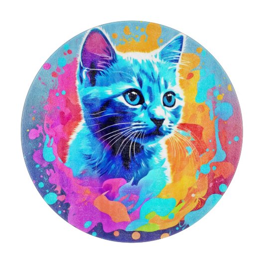 Planche À Découper Chat au Néon Bleu en Splatter (Devant)