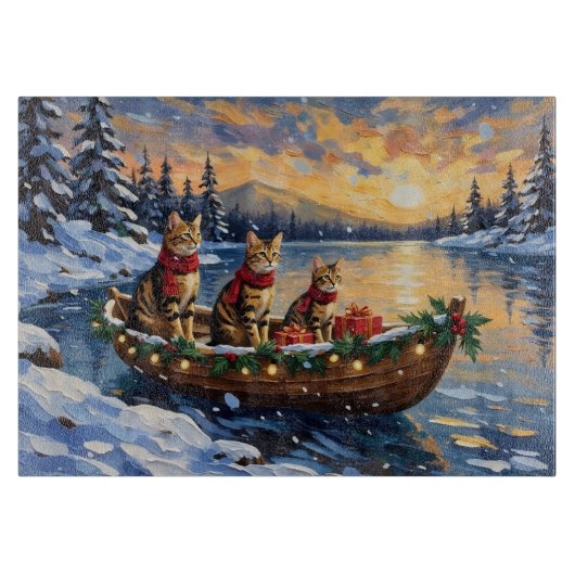 Planche À Découper Chat Bengal Noël Bateau Fêtes (Devant)