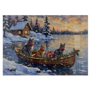 Planche À Découper Chat Bleu Russe Noël Bateau Fêtes