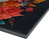 Planche à découper Chat Crâne de Sucre avec Fleurs (Coin)