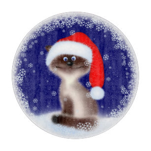 Planche À Découper Chat dans le casquette de Père Noël