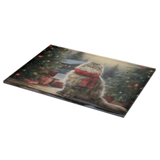 Planche À Découper Chat de Sibérie en Noël de Neige (Coin)