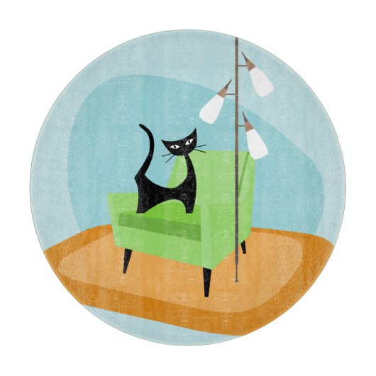 Planche À Découper Chat de style moderne rétro du milieu du siècle (Devant)
