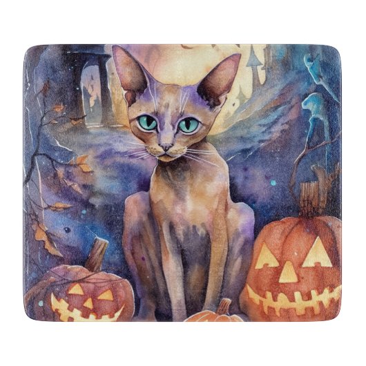 Planche À Découper Chat d'Halloween Abyssinian avec la peur Citrouill (Devant)