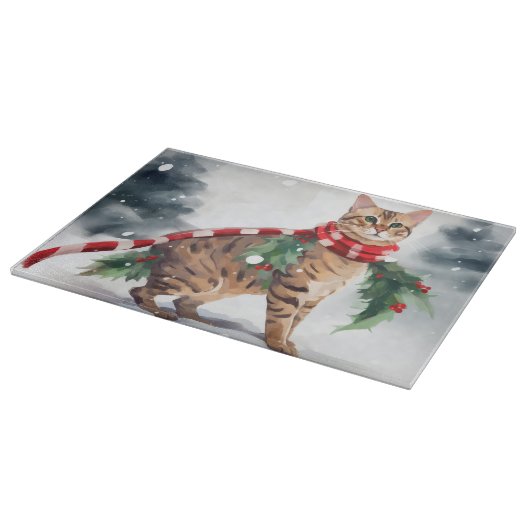 Planche À Découper Chat du Bengale à Noël de neige (Coin)