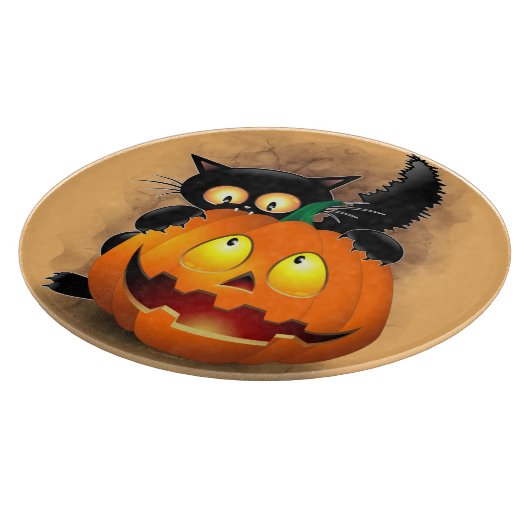 Planche À Découper Chat Fun Halloween Caractère mordant un Citrouille (Coin)