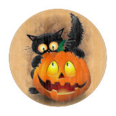 Planche À Découper Chat Fun Halloween Caractère mordant un Citrouille (Devant)
