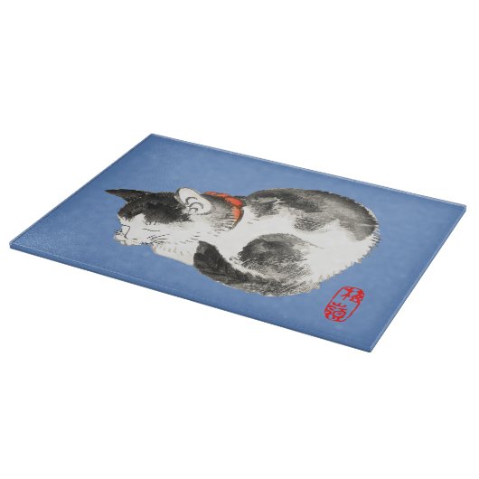 Planche À Découper Chat japonais couché noir et blanc (Coin)