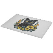 Planche À Découper chat noir avec fleurs (Coin)