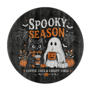 Planche À Découper Chat noir et fantôme amateur de café Halloween drô