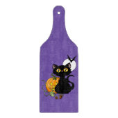 Planche À Découper Chat noir mignon violet Halloween Citrouille (Devant)